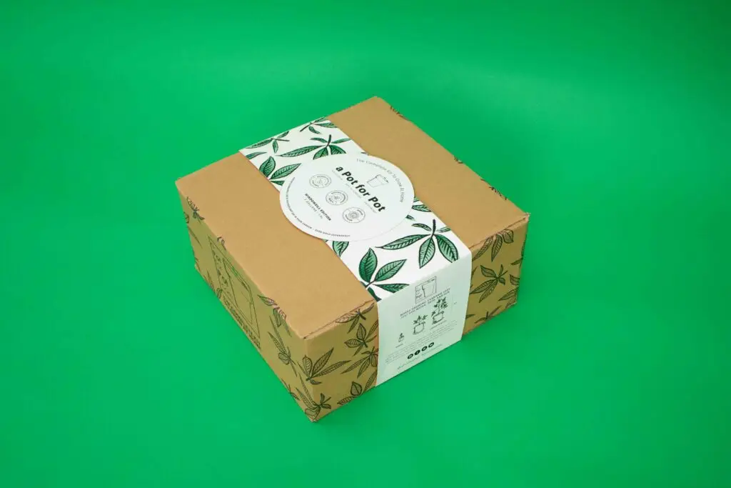 a Pot for Pot 2 gallon small weed grow kit box packaging for stealth indoor cultivation.
