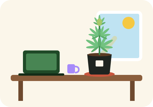 Drawing of a 2 gallon cannabis plant on a bright desk or shelf